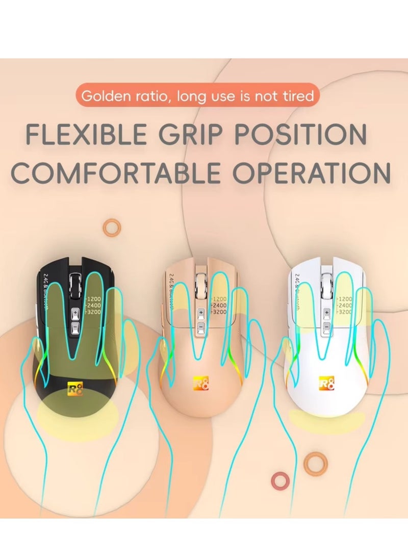 R8 - 1761 RGB Rechargeable Dual Mode Bluetooth / 2.4G Wireless Mouse 10m - 7 Buttons - Power Saving On/Off button - 3200 DPI - Lightweight - For Office business - Image 1