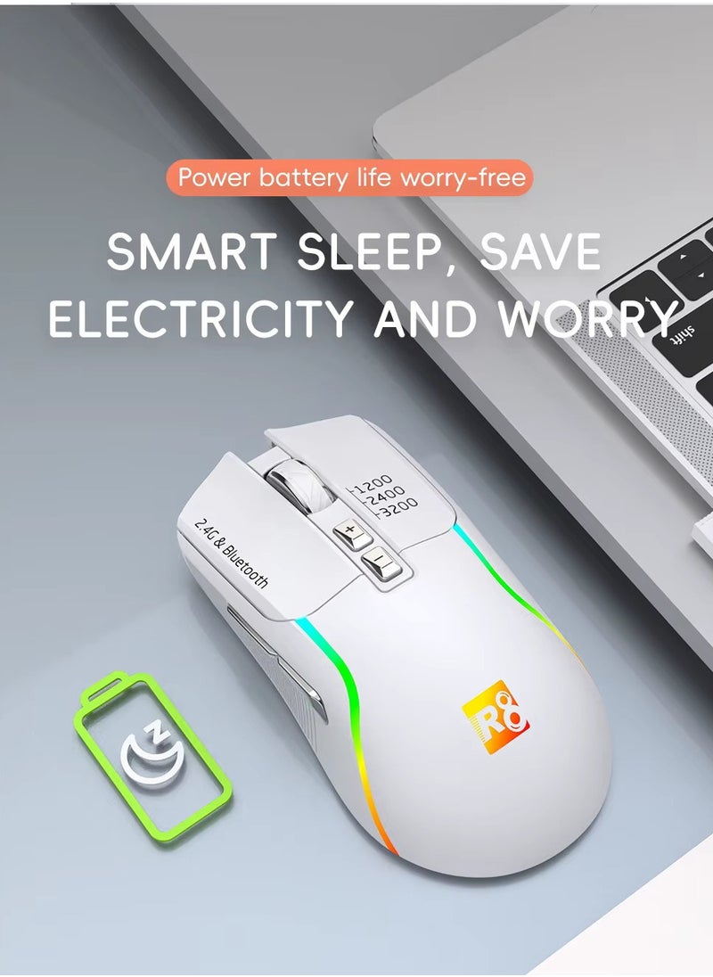 R8 - 1761 RGB Rechargeable Dual Mode Bluetooth / 2.4G Wireless Mouse 10m - 7 Buttons - Power Saving On/Off button - 3200 DPI - Lightweight - For Office business - Image 1