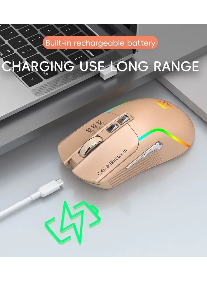 R8 - 1761 RGB Rechargeable Dual Mode Bluetooth / 2.4G Wireless Mouse 10m - 7 Buttons - Power Saving On/Off button - 3200 DPI - Lightweight - For Office business - Image 1