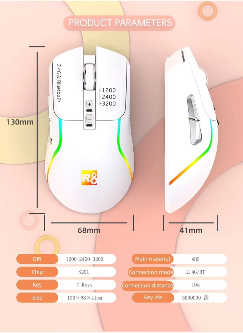 R8 - 1761 RGB Rechargeable Dual Mode Bluetooth / 2.4G Wireless Mouse 10m - 7 Buttons - Power Saving On/Off button - 3200 DPI - Lightweight - For Office business - Image 1