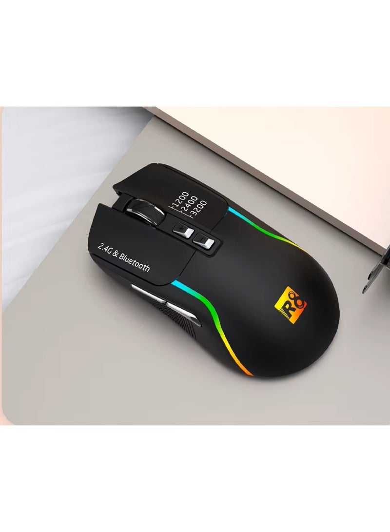 أر8 ماوس لاسلكي 1761 RGB قابل لإعادة الشحن ثنائي الوضع بتقنية البلوتوث / 2.4 جيجاهرتز، 10 أمتار - 7 أزرار - زر تشغيل/إيقاف موفر للطاقة - 3200 نقطة في البوصة - خفيف الوزن - للأعمال المكتبية - Image 1