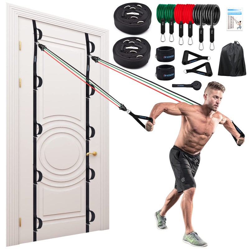 Brebebe Door Anchor Strap for Resistance Bands Exercises, Multi Point Gym Attachment Home Fitness, Portable Band Workout Equipment (1 Anchor+Resistance Set), Black - Image 1