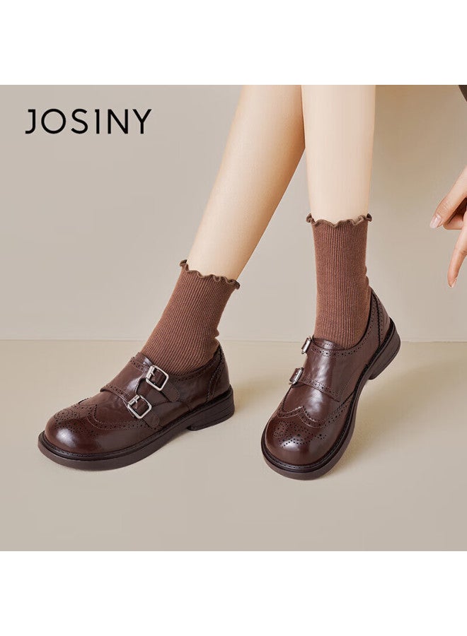 Josiny Zhuoshini Lefu Shoes Spring New British Style Fashion Small Leather Shoes Niche Gentle Skirt Matching Flats Brown Size 40 - Image 5