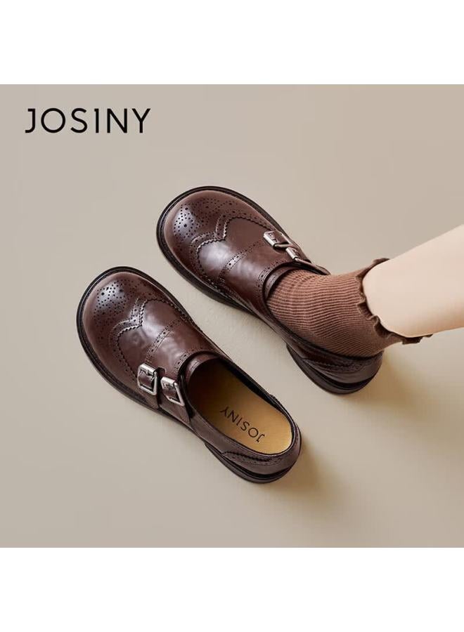 Josiny Zhuoshini Lefu Shoes Spring New British Style Fashion Small Leather Shoes Niche Gentle Skirt Matching Flats Brown Size 40 - Image 3