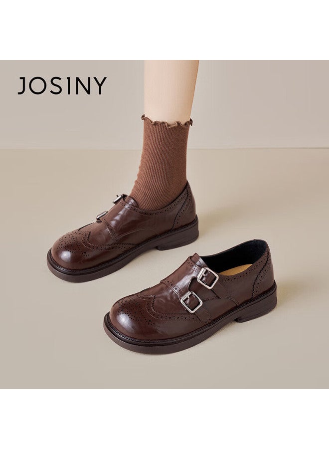 Josiny Zhuoshini Lefu Shoes Spring New British Style Fashion Small Leather Shoes Niche Gentle Skirt Matching Flats Brown Size 40 - Image 2