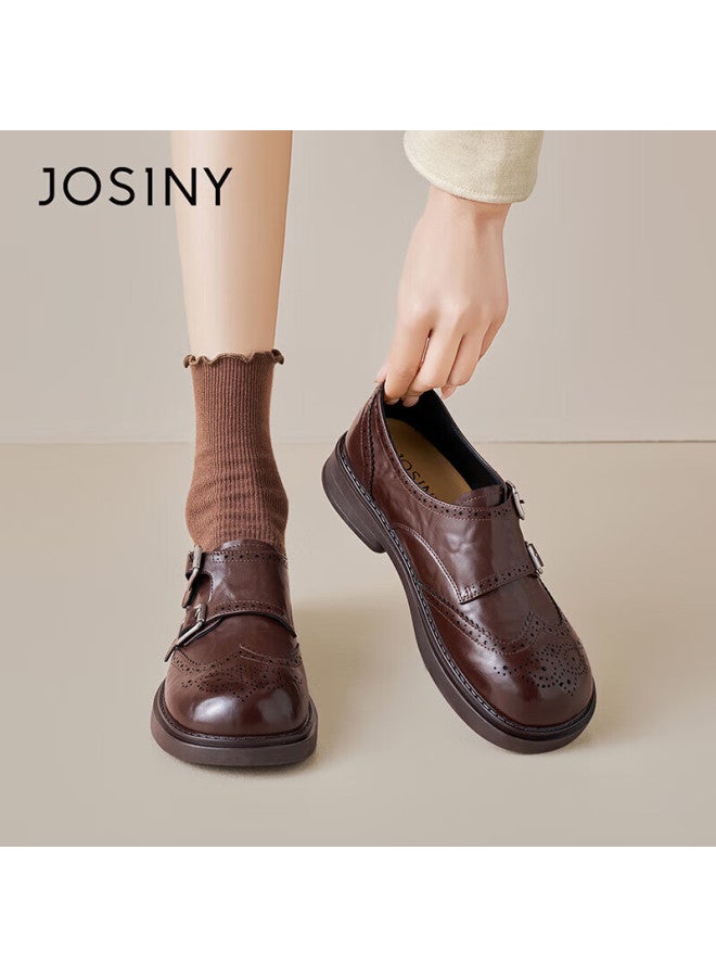 Josiny Zhuoshini Lefu Shoes Spring New British Style Fashion Small Leather Shoes Niche Gentle Skirt Matching Flats Brown Size 40 - Image 4