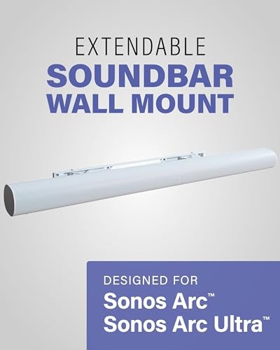 SANUS Extendable Soundbar Wall Mount for Sonos Arc & Sonos Arc Ultra Soundbar – 5” Depth Adjustment Optimized for Dolby Atmos - White Speaker Mount - Image 2