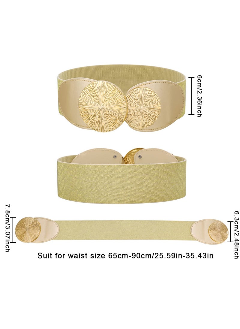 SYOSI - SYOSI Women Elastic Belt, Fashion Stretchy Belt Women Wide Waist Belt Elastic Belt for Dresses Retro Skinny Waist Belt for Dress Shirt Jumpsuit Long Coat (Gold) - Image 1