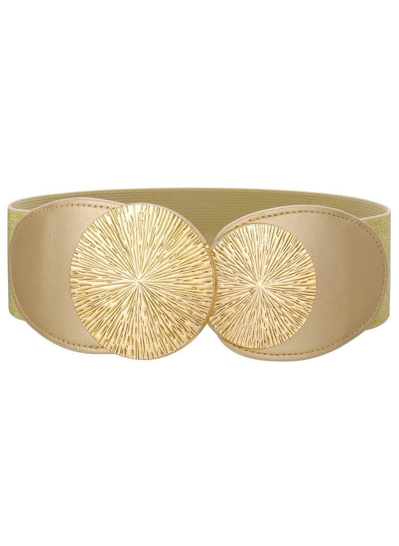 SYOSI - SYOSI Women Elastic Belt, Fashion Stretchy Belt Women Wide Waist Belt Elastic Belt for Dresses Retro Skinny Waist Belt for Dress Shirt Jumpsuit Long Coat (Gold) - Image 1