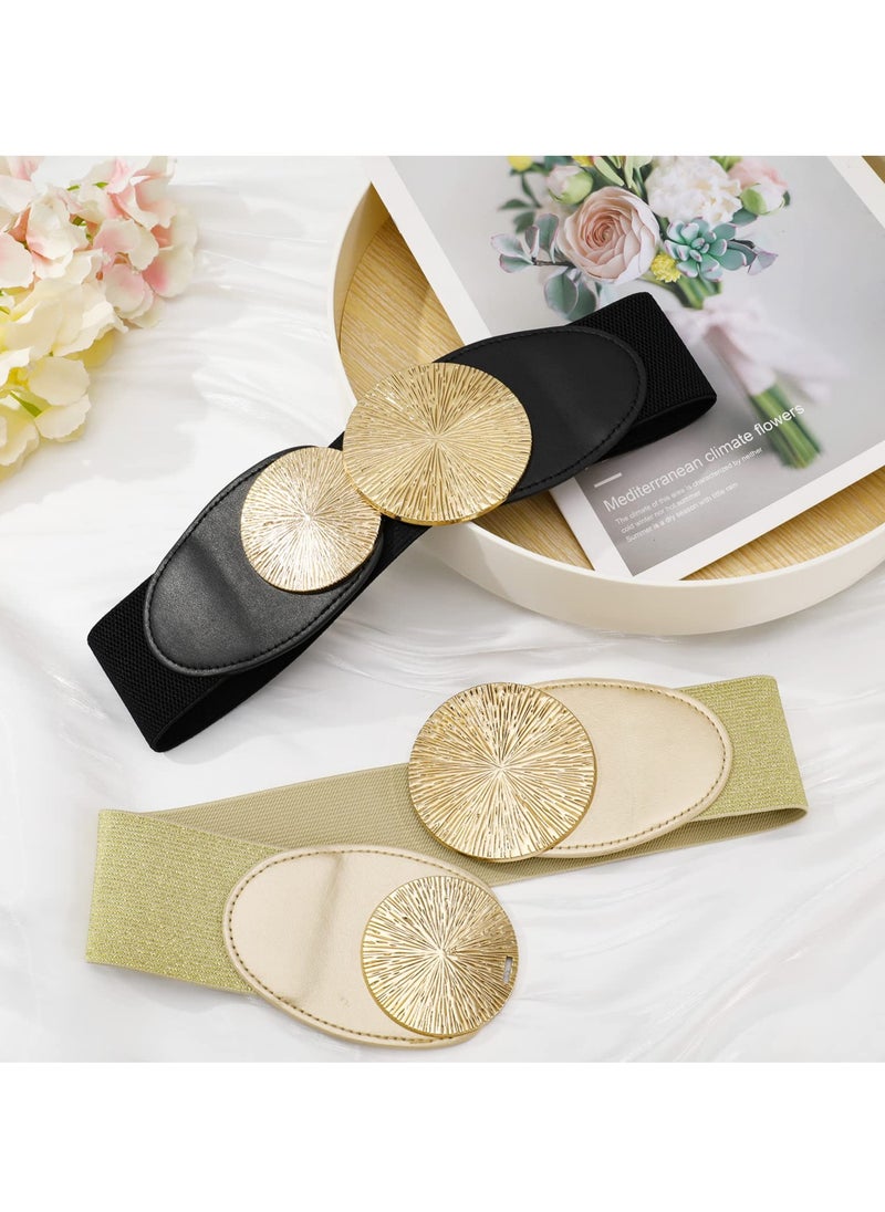 SYOSI - SYOSI Women Elastic Belt, Fashion Stretchy Belt Women Wide Waist Belt Elastic Belt for Dresses Retro Skinny Waist Belt for Dress Shirt Jumpsuit Long Coat (Gold) - Image 1