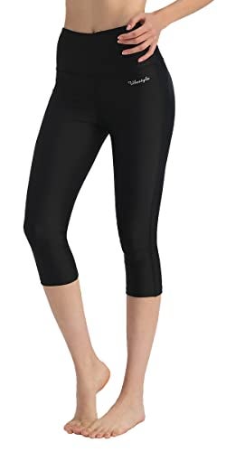 Ubestyle UPF 50+ High Waist Women's Yoga Capri Leggings Swimming Tights Sun Protective Black - Image 1