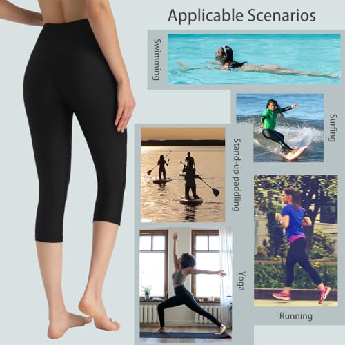 Ubestyle UPF 50+ High Waist Women's Yoga Capri Leggings Swimming Tights Sun Protective Black - Image 5