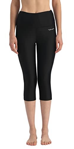 Ubestyle UPF 50+ High Waist Women's Yoga Capri Leggings Swimming Tights Sun Protective Black - Image 2