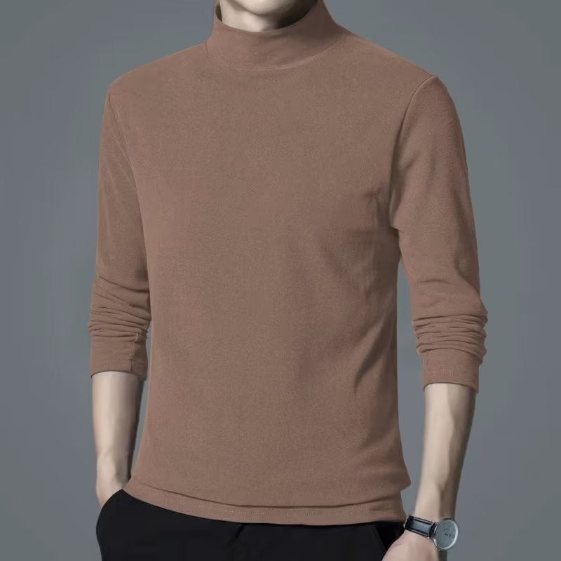 Long-sleeved T-shirt Men's Semi-high Collar Solid Color All-match Casual Inner Middle Collar Base Shirt Trendy New Autumn and Winter Base Shirt T-shirt - Image 1