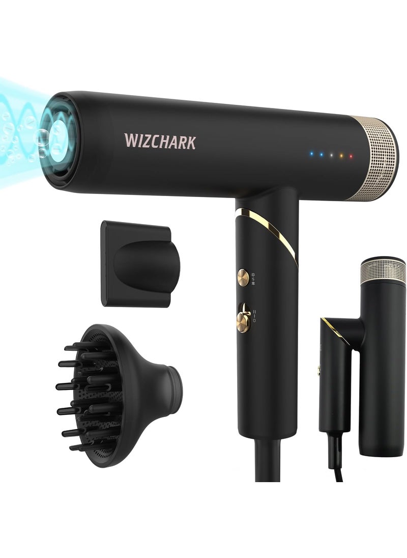 WIZCHARK - Professional Hair Dryer with Diffuser Foldable Blow Dryer with Lightweight Design Compact Powerful  Fast Salon Hairdryer with High Speed Brushless Motor Travel Hair Dryer Women Men Black - Image 1