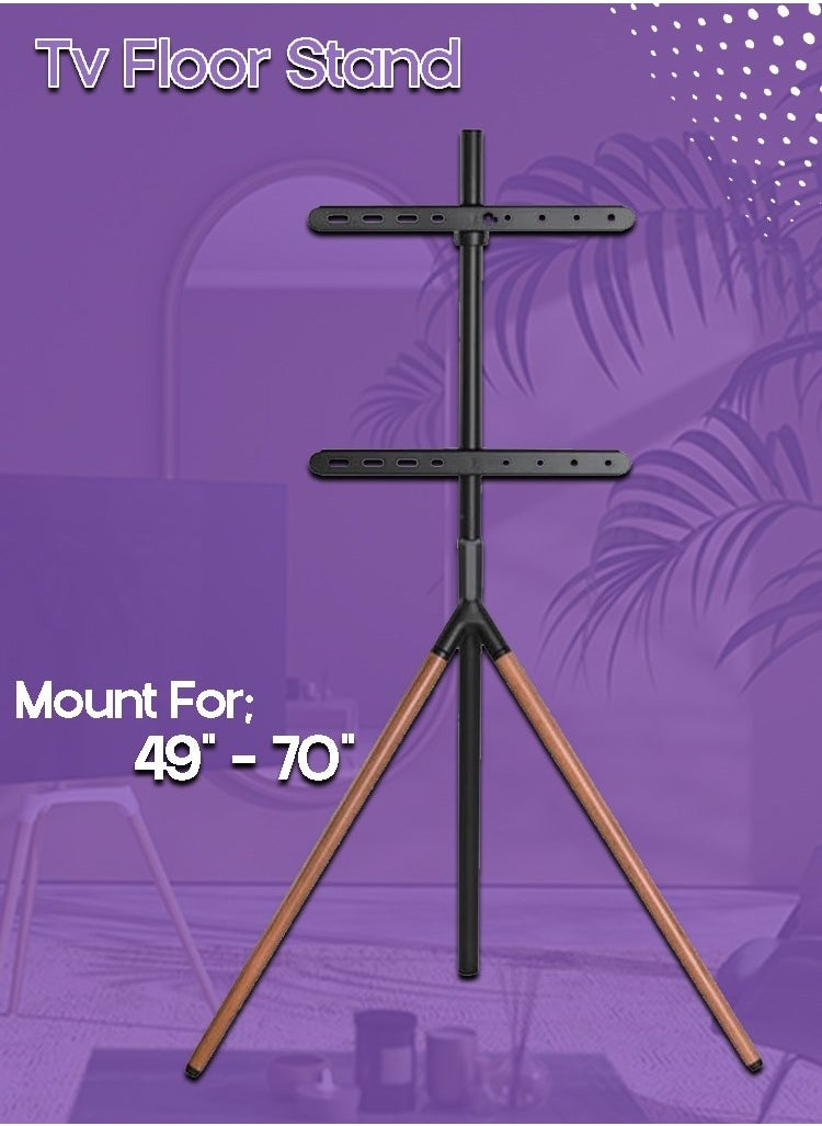 TIGER Premium Easel Studio TV Floor Stand for 49" - 70" Screens – Sleek Grey/Walnut Finish – Heavy-Duty Mount Supports Up to 40kg – Modern, Space-Saving Tripod Design – Stable, Durable & Stylish – Ideal for Home, Office, or Studio – Easy Assembly & Cable Management  - Image 1