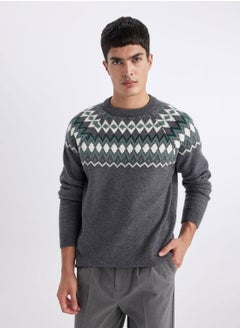 DeFacto Standard Fit Patterned Crew Neck Sweater  - Image 1