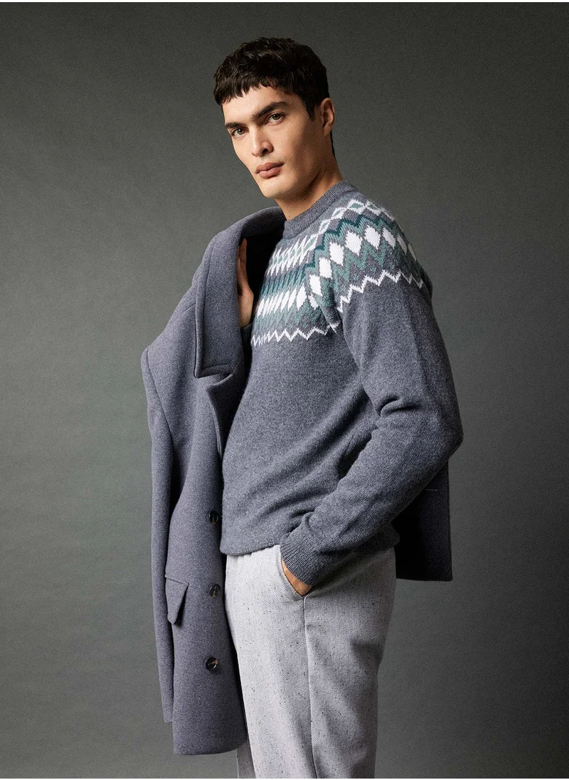 ديفاكتو Standard Fit Patterned Crew Neck Sweater