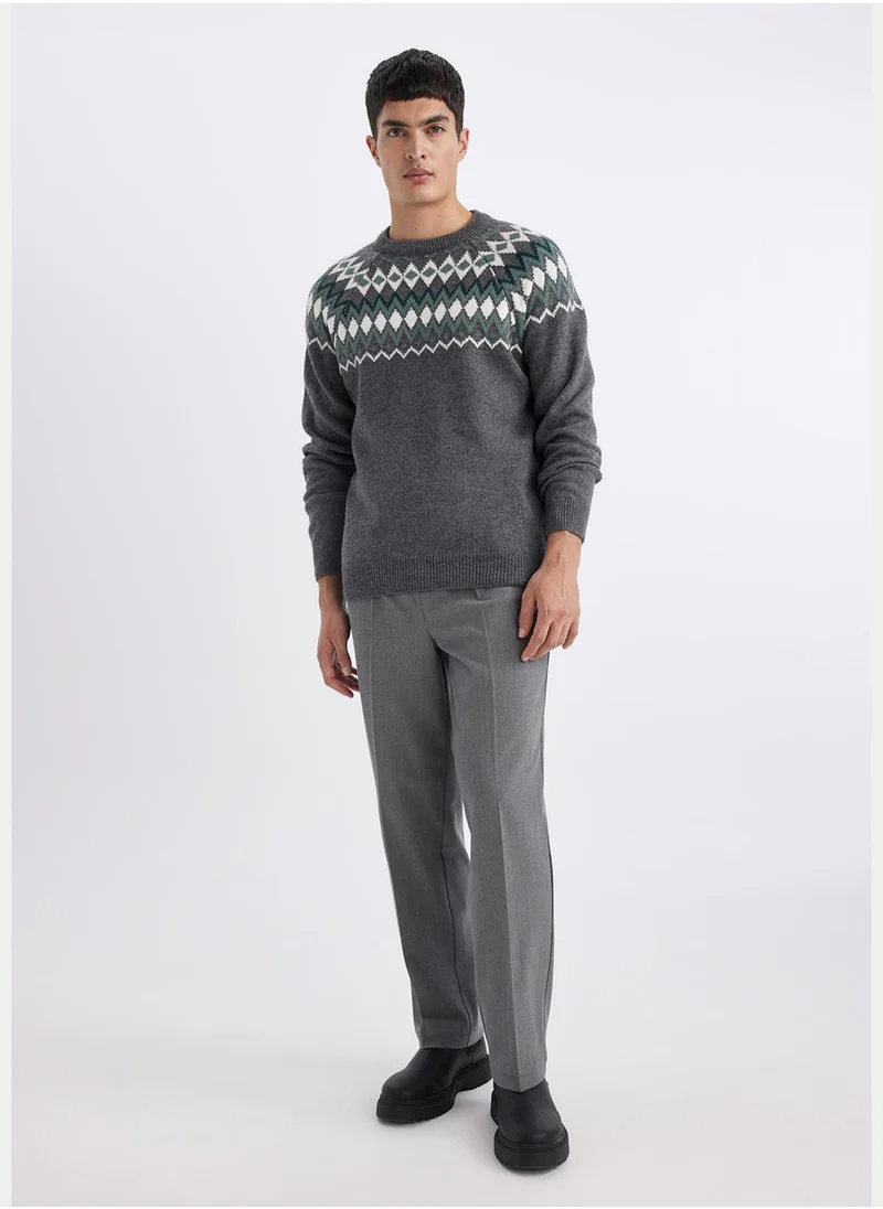 DeFacto Standard Fit Patterned Crew Neck Sweater