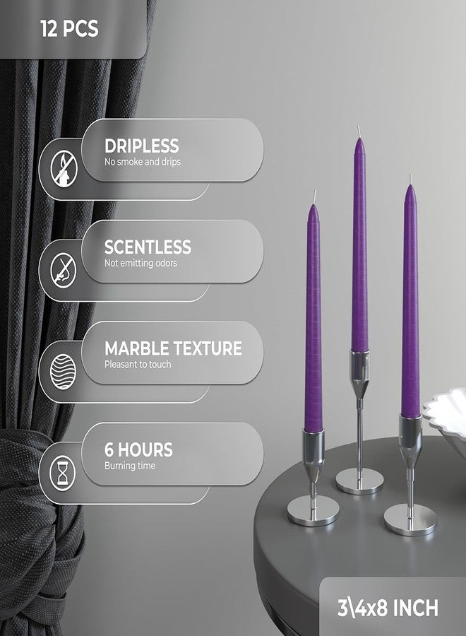 CANDWAX 8 inch Taper Candles Set of 12 - Dinner Candles Dripless - Tall Candles Long Burning Perfect for Dinner, Party or Wedding Candles Decor - Purple Candles - Image 3