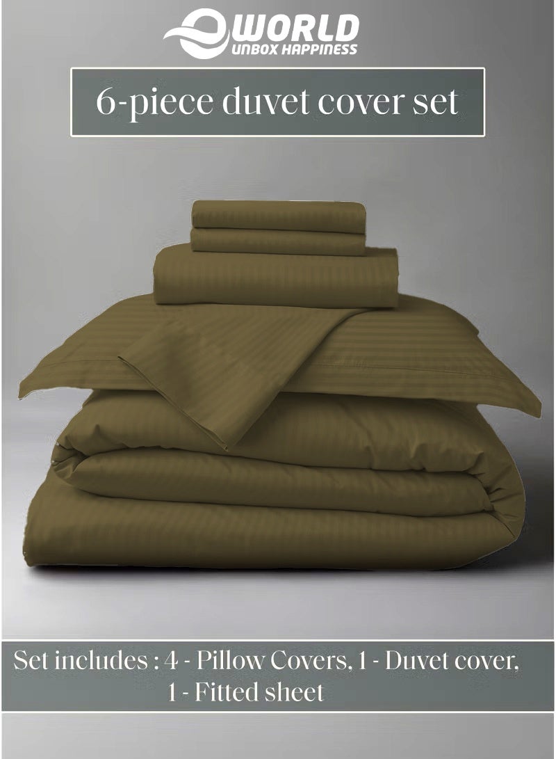 Eworld Premium Striped Duvet Set All Season – 6-Pieces Set Olive Green | King Size 220x240 cm | Ultra-Soft, Wrinkle-Resistant & Made in Dubai | Includes Duvet Cover, Fitted Sheet (200x200 cm) & 4 Pillowcases (50x70 cm) - Image 4