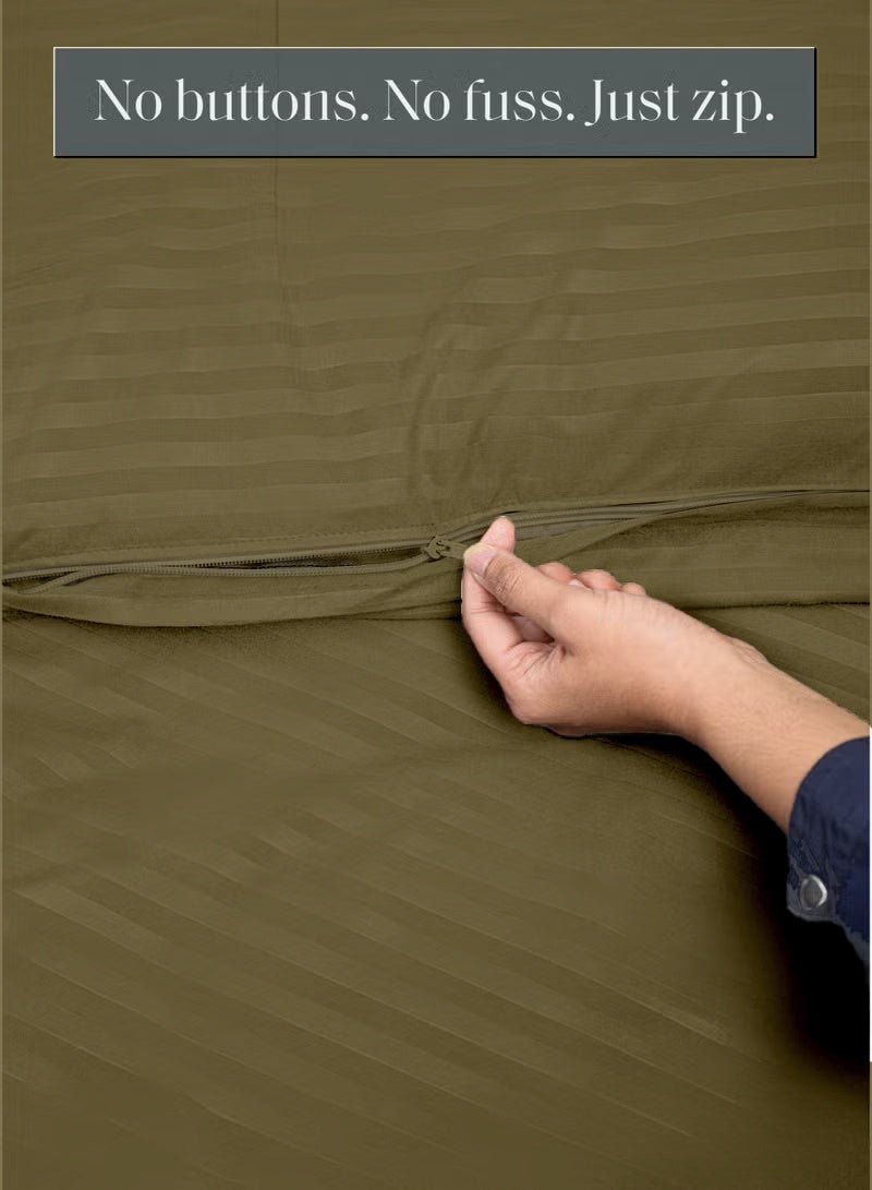 Eworld Premium Striped Duvet Set All Season – 6-Pieces Set Olive Green | King Size 220x240 cm | Ultra-Soft, Wrinkle-Resistant & Made in Dubai | Includes Duvet Cover, Fitted Sheet (200x200 cm) & 4 Pillowcases (50x70 cm) - Image 5