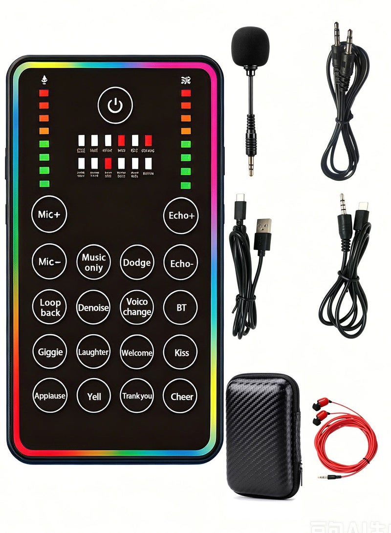 DRAKLAW Portable Live Sound Card, Bluetooth Audio Mixer with DSP Noise Reduction, Voice Changer & RGB Light, 8H Battery, OTG Lossless Transmission, Ideal for Streaming, Podcasting, Gaming, Karaoke on Phone/PC - Image 1