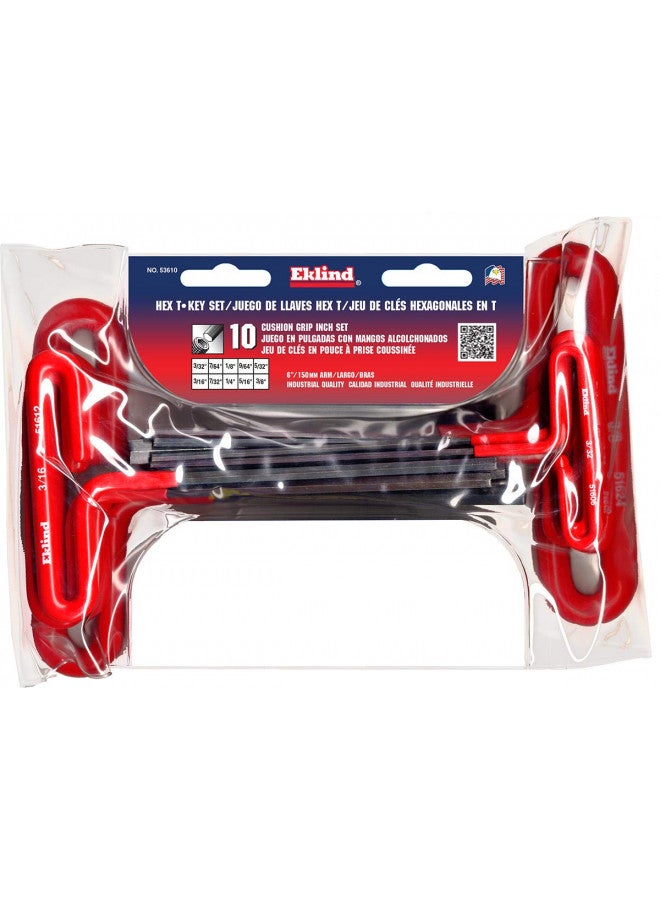 Eklind Tool EKLIND 53610 Cushion Grip Hex T-Key allen wrench - 10pc set SAE Inch Sizes 3/32-3/8 6in series - Image 2