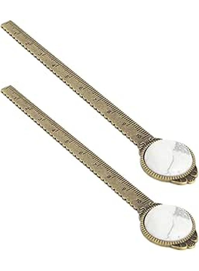 Turquoise Crystal Metal Bookmarks 2pcs Vintage Alloy Ruler For Students Reading Office Supplies - Image 1