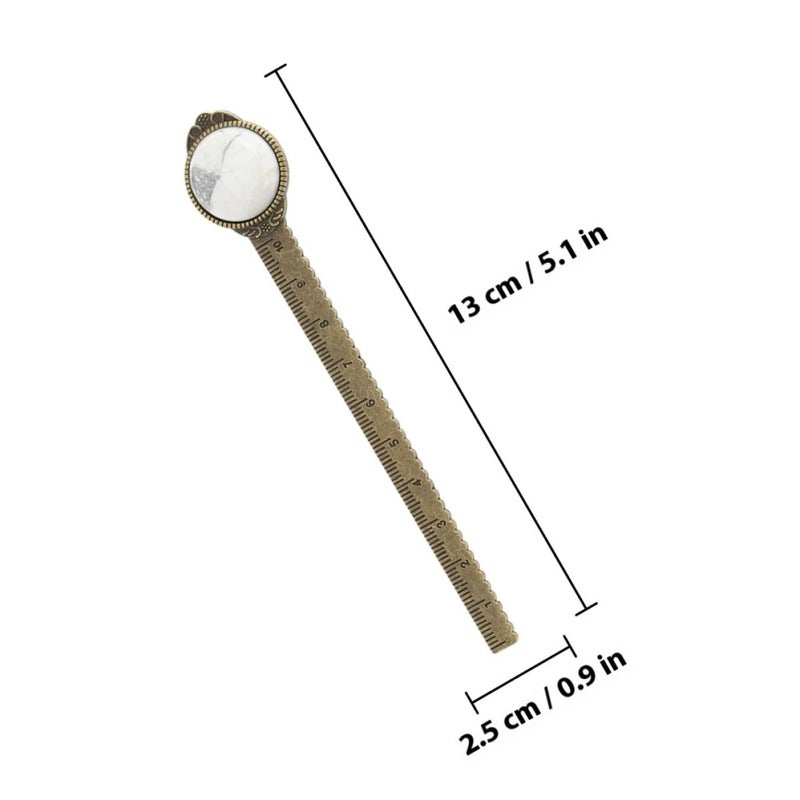 Turquoise Crystal Metal Bookmarks 2pcs Vintage Alloy Ruler For Students Reading Office Supplies - Image 3