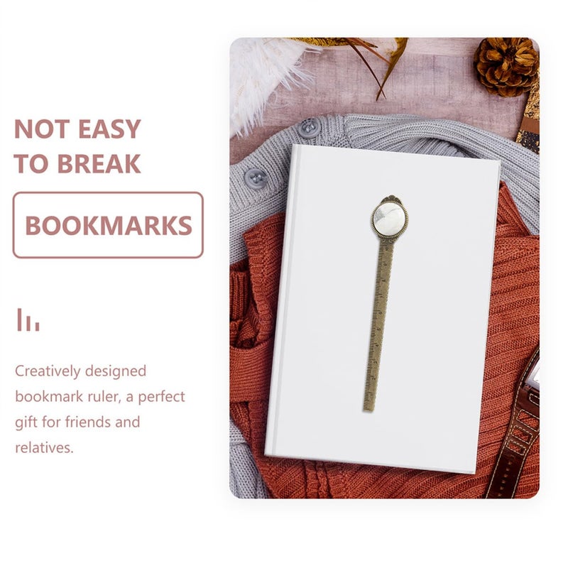 Turquoise Crystal Metal Bookmarks 2pcs Vintage Alloy Ruler For Students Reading Office Supplies - Image 5