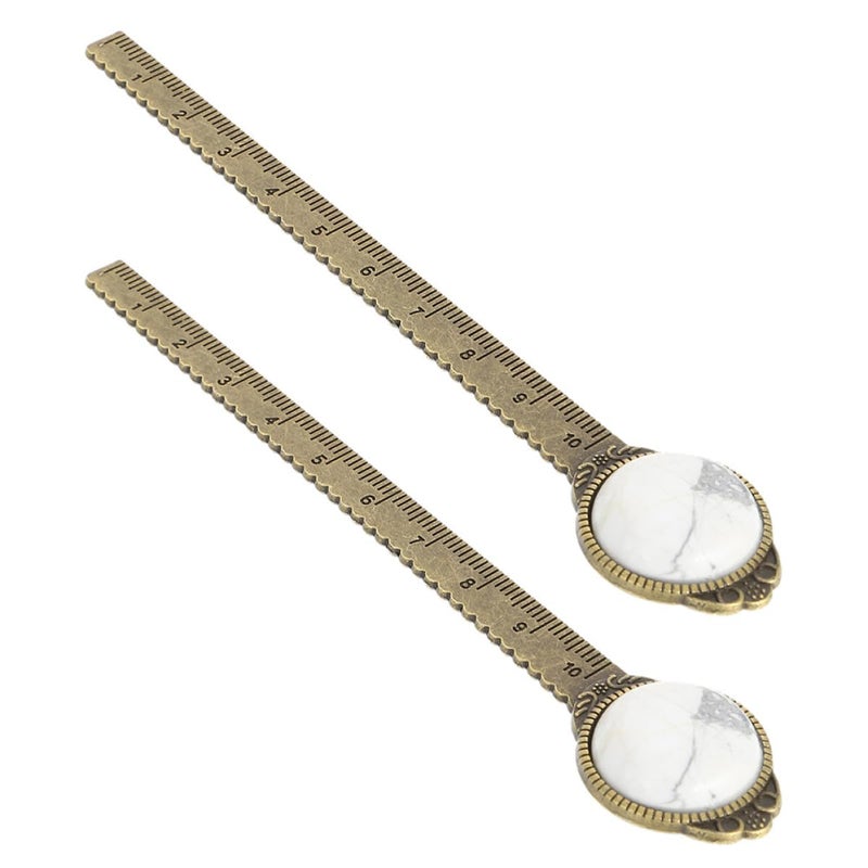 Turquoise Crystal Metal Bookmarks 2pcs Vintage Alloy Ruler For Students Reading Office Supplies - Image 2
