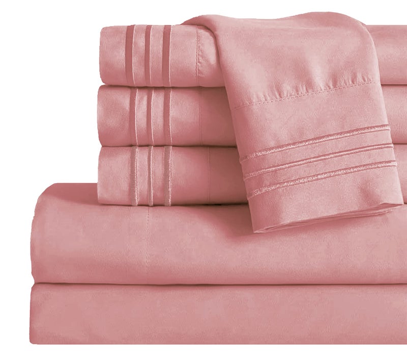 Mocassi Bed Sheet Set Luxury Hotel 1800 Premier Bedding Sheets Pillowcases Ultra Soft Breathable Cooling Bed Sheets Deep Pocket Wrinkle Resistant 6 Piece Cali King Dusty Rose
