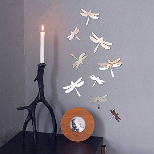 YongPan DIY Mirror Wall Dragonflies Sticker,Creative Dragonfly Wall Mirror Sticker,3D Wall Mirror Sticker, Wall Mirror Decal (Silver, 15PCS Style A) - Image 3