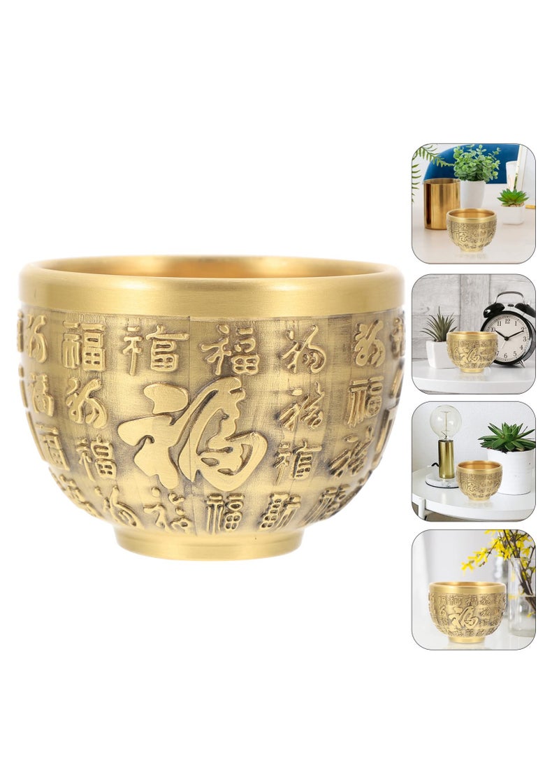 Excefore Home Decor Brass Chalice Cup Bowl Golden Treasure Basin Copper Tibetan Buddhist Water Offering Bowl Holy Water Dish Gold Ashtray Decor 2023 Wealth Statue Office Decor - Image 5
