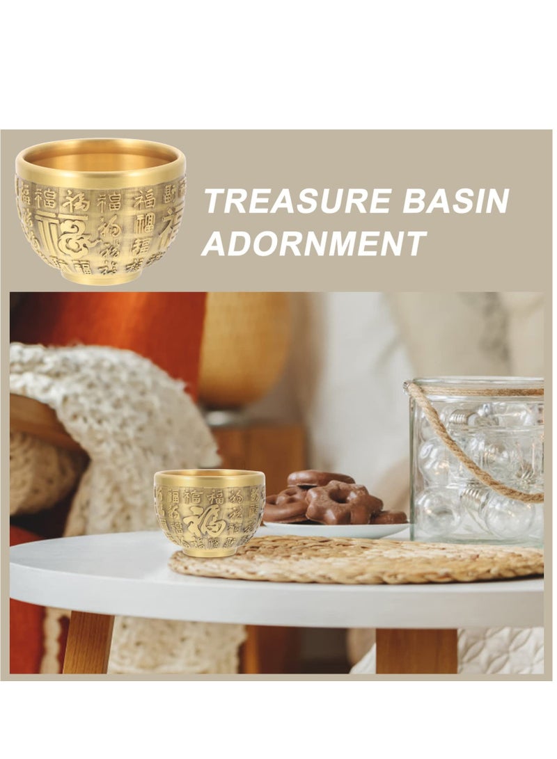 Excefore Home Decor Brass Chalice Cup Bowl Golden Treasure Basin Copper Tibetan Buddhist Water Offering Bowl Holy Water Dish Gold Ashtray Decor 2023 Wealth Statue Office Decor - Image 2