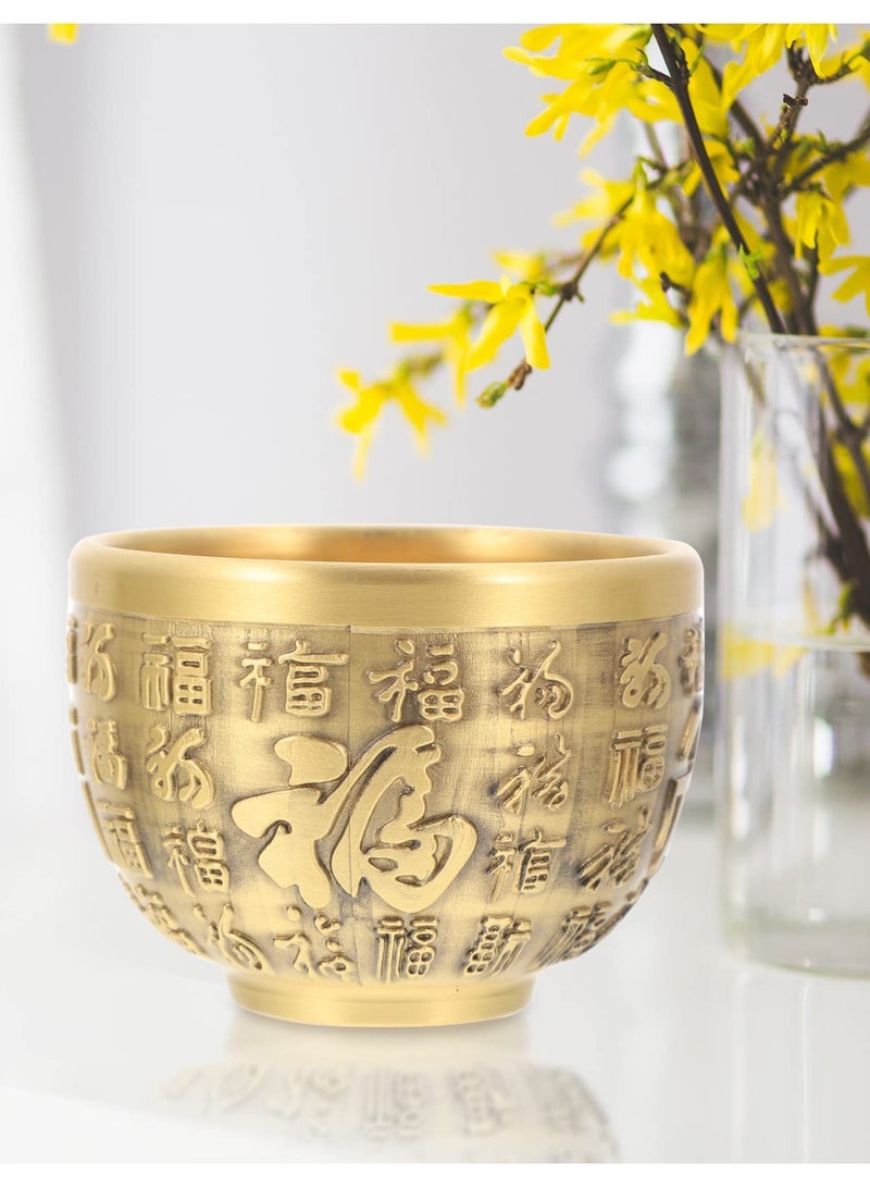 Excefore Home Decor Brass Chalice Cup Bowl Golden Treasure Basin Copper Tibetan Buddhist Water Offering Bowl Holy Water Dish Gold Ashtray Decor 2023 Wealth Statue Office Decor - Image 4