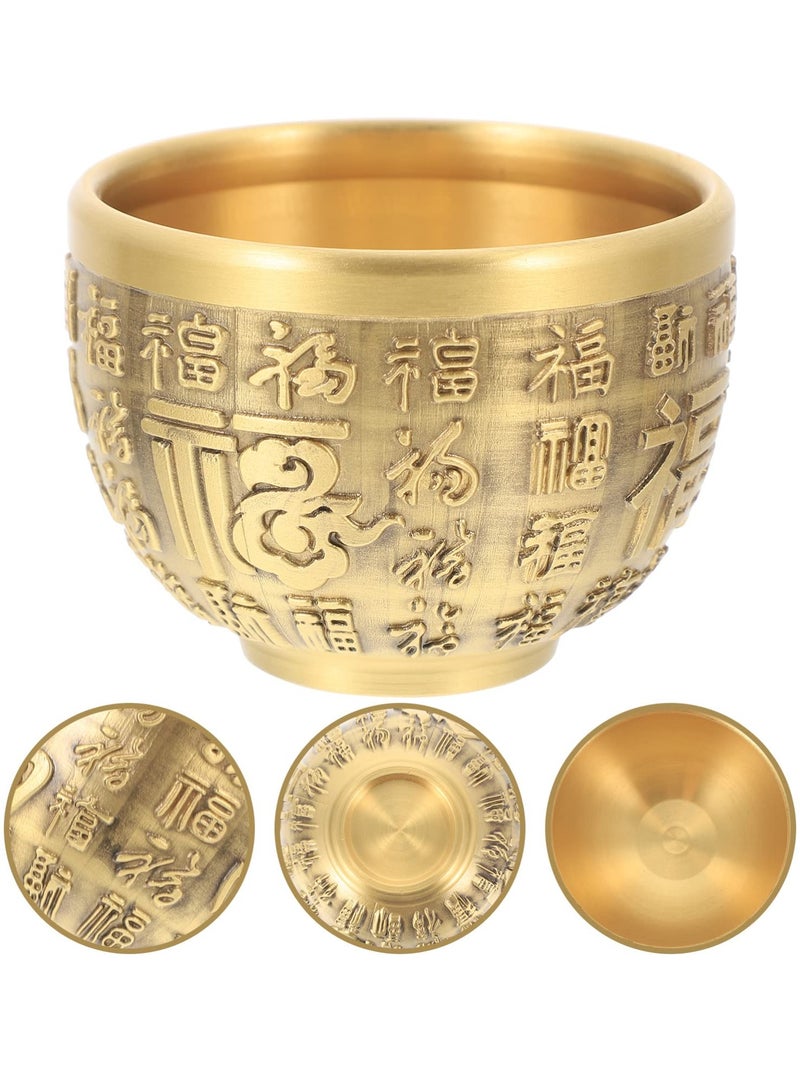 Excefore Home Decor Brass Chalice Cup Bowl Golden Treasure Basin Copper Tibetan Buddhist Water Offering Bowl Holy Water Dish Gold Ashtray Decor 2023 Wealth Statue Office Decor - Image 3