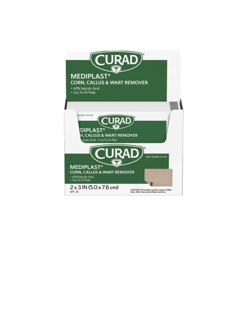 Curad - CUR01496 Mediplast (25 Pads) Corn, Callus, & Wart Remover, 40% Salicylic Acid Pads for topical removal of corns, callus, or plantar warts