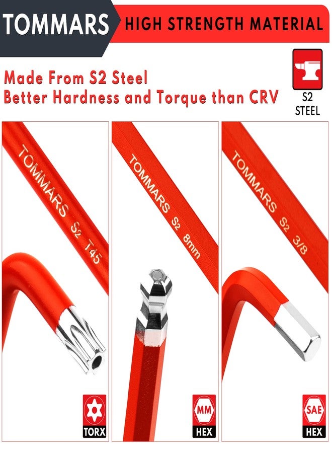 TOMMARS Hex Key Set Magnetic Ball End S2 Steel With T-Handle Hex Key Allen Wrench Set SAE(1/16"-3/8") Metric(1.5mm-10mm) TORX(T10-T50) - Image 4