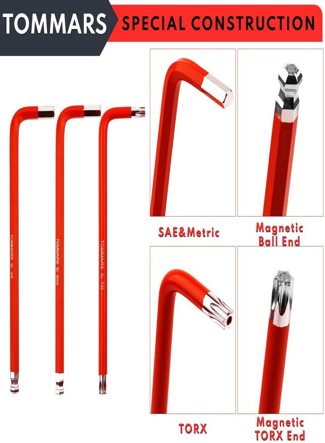 TOMMARS Hex Key Set Magnetic Ball End S2 Steel With T-Handle Hex Key Allen Wrench Set SAE(1/16"-3/8") Metric(1.5mm-10mm) TORX(T10-T50) - Image 2