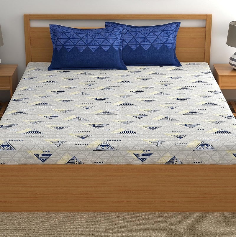 Home Ecstasy 100 Cotton Double Bedsheet with 2 Pillow Covers 140 TC Cotton Geometric Blue Bedsheet for Double Bed 73ft X 78ft - Image 2
