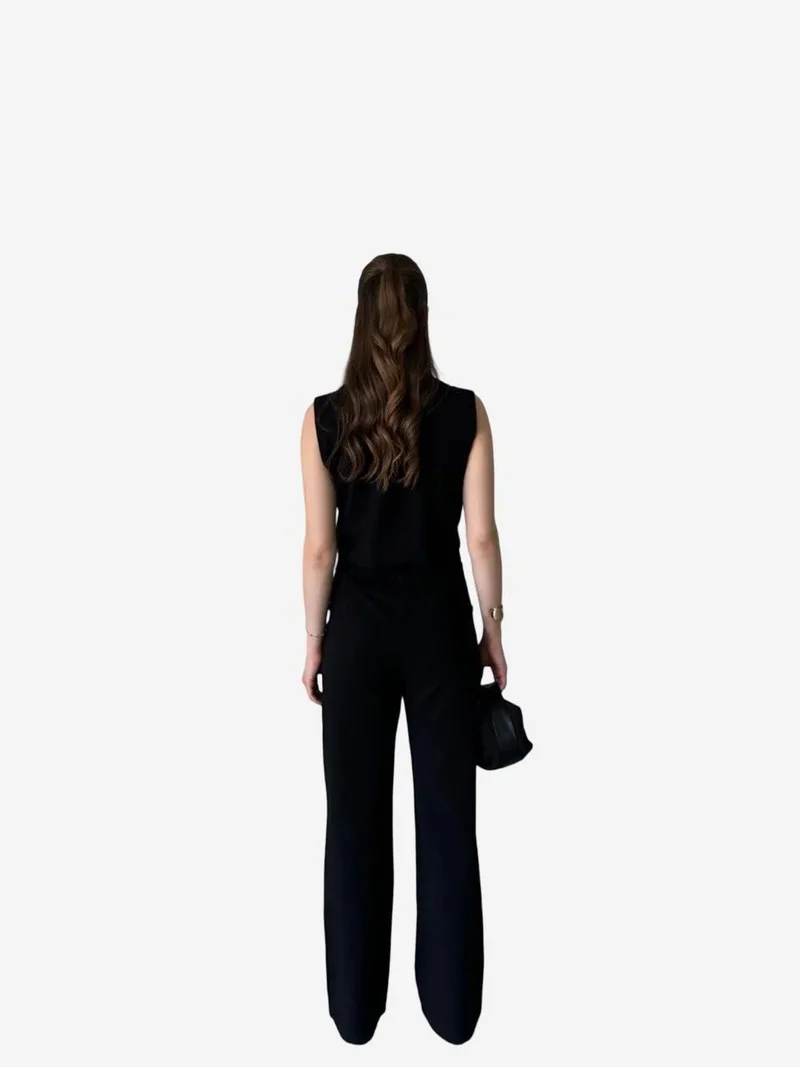 My Fashion Black MY FASHION High Waist V-neck Buttoned Wide Leg Co-ord Set for Women | Best Price UAE