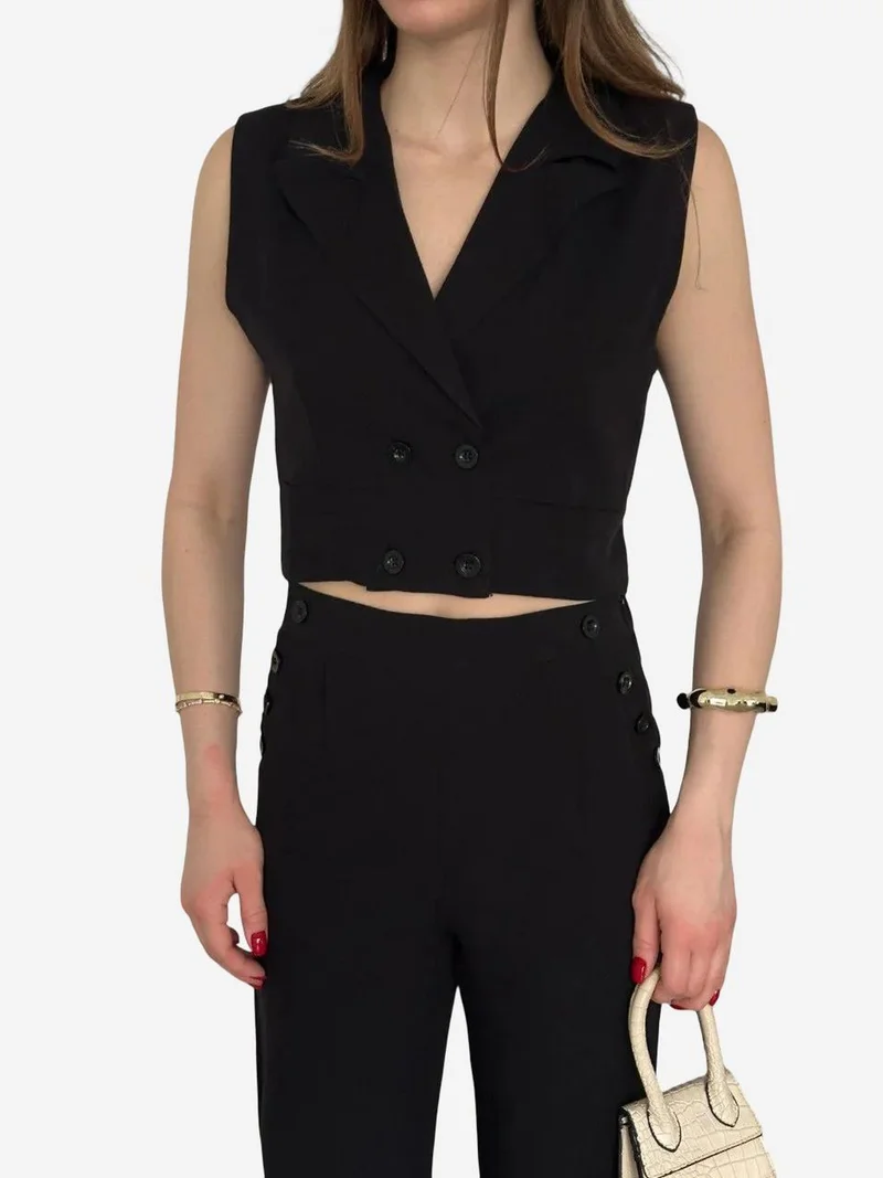 ماي فاشن MY FASHION High Waist V-neck Buttoned Wide Leg Co-ord Set