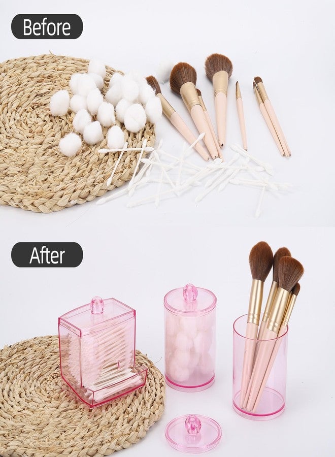 Tbestmax Pink Qtips Dispenser Bathroom Container, 10/12 oz Big Cotton Ball Holder, Apothecary Jar Organizer for Storage Swab, Round Pads, Floss Picks - Image 4