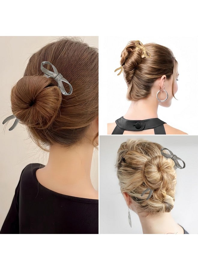 FRDTLUTHW 2PCS Vintage French Hair Forks for Women U Shaped Updo Metal Hair Pins for Long Thick Hair,Large Gold Bow 2 Long Prong Bun Twist Hair Sticks,Medium Hair Accessories for Women - Image 2