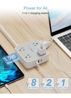 TESSAN Surge Protector Power Strip 15 Ft Cord, 8 Widely Spaced Outlets, 3 USB Charger(1 USB C Port), Ultra Thin Flat Plug Extension Cord 15 Feet, 900J Surge Protection for Home, Office, Dorm Room Essentials  - Image 3