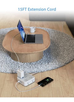 TESSAN Surge Protector Power Strip 15 Ft Cord, 8 Widely Spaced Outlets, 3 USB Charger(1 USB C Port), Ultra Thin Flat Plug Extension Cord 15 Feet, 900J Surge Protection for Home, Office, Dorm Room Essentials  - Image 5