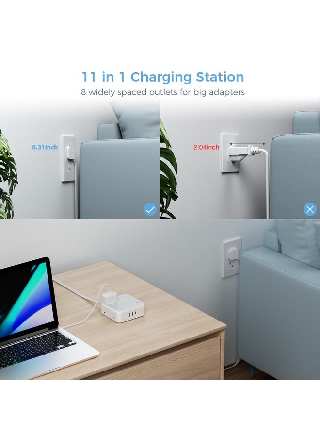 TESSAN Surge Protector Power Strip 15 Ft Cord, 8 Widely Spaced Outlets, 3 USB Charger(1 USB C Port), Ultra Thin Flat Plug Extension Cord 15 Feet, 900J Surge Protection for Home, Office, Dorm Room Essentials  - Image 2