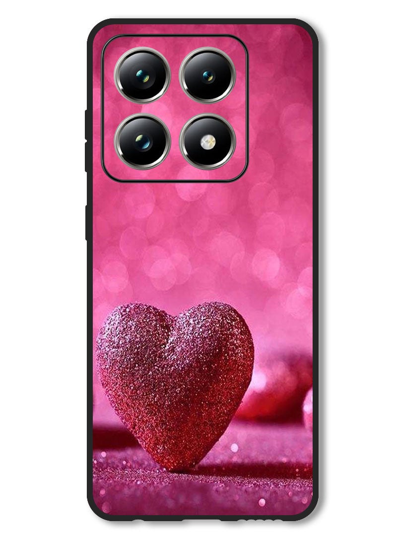 Theodor Case Compatible with Xiaomi 14T Protection Shockproof Bumper Cover Dark Pink Gliter Heart - Image 1